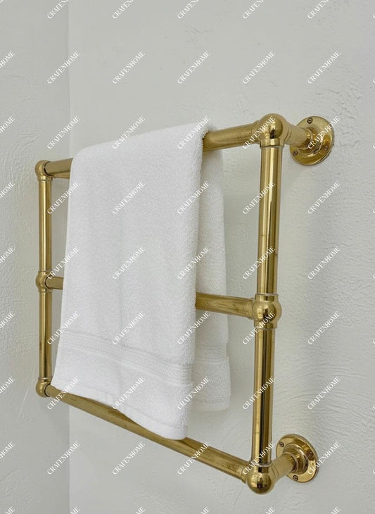 Handmade Unlacquered Brass Towel Warmer: Wall Mounted Bathroom Rail
