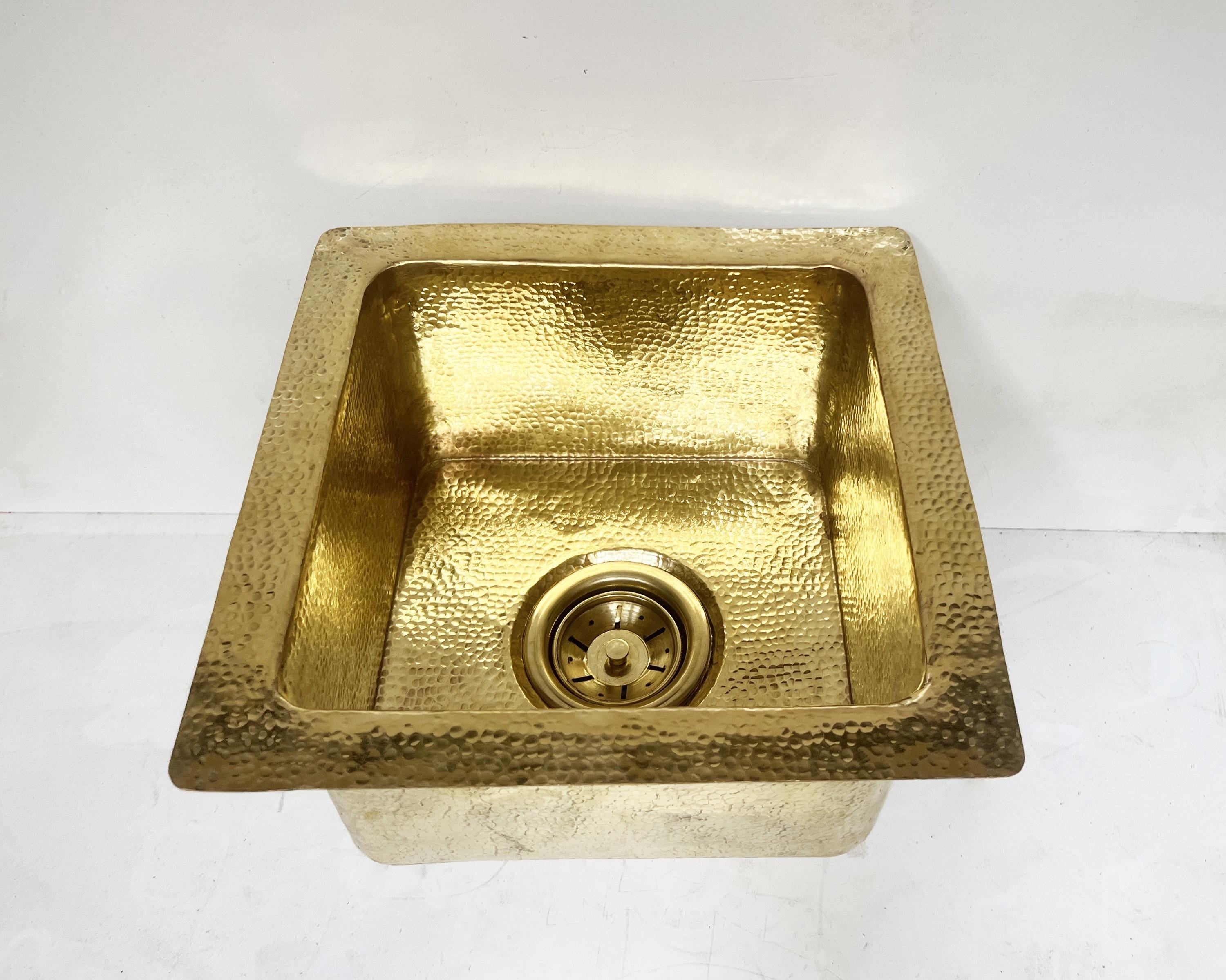 Undermount Hammered Brass Bar Sink, Kitchen Brass Square Sink