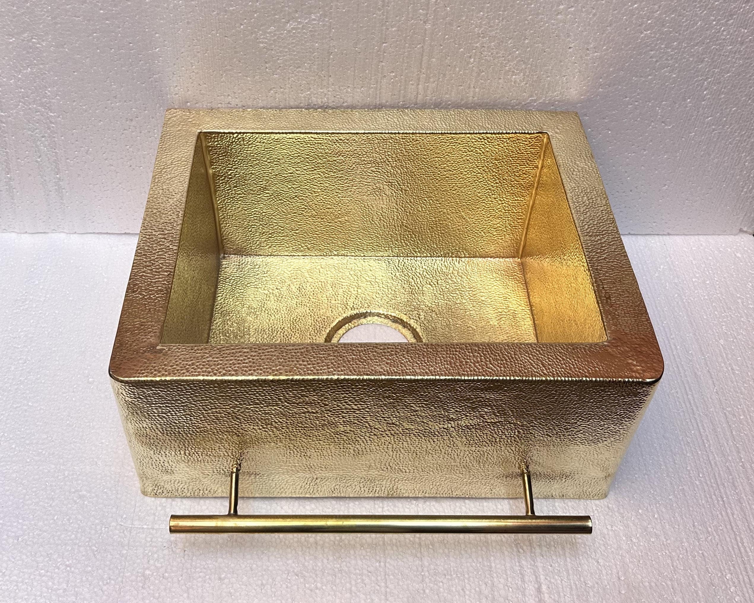 Farmhouse Sink With Towel Holder, Brass Kitchen Sink With Towel Rail