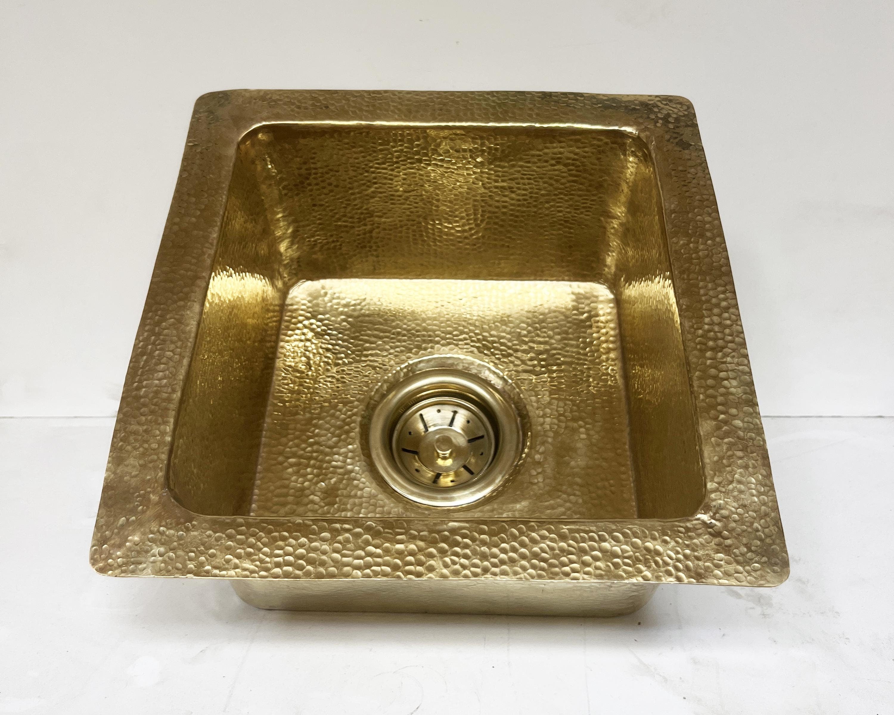 Undermount Hammered Brass Bar Sink, Kitchen Brass Square Sink