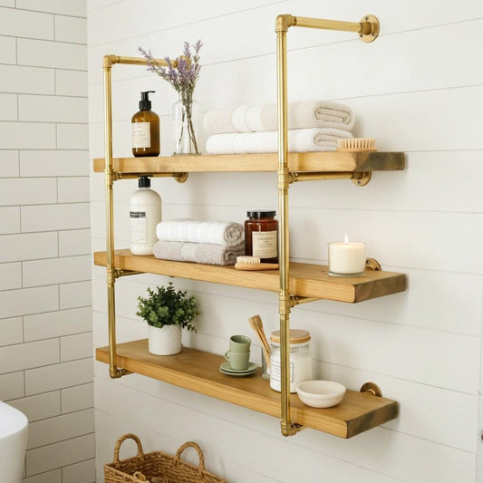 Brass Pipe Shelf Frame: Solid Brass Wall Mounted or Floor Mounted Shelving Base For Bathroom
