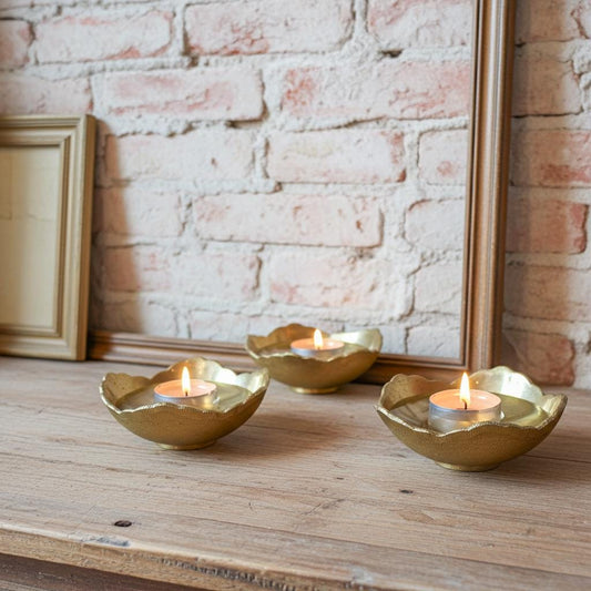Solid Brass Tealight Bowls: Unlacquered Candle Holder Set of 3