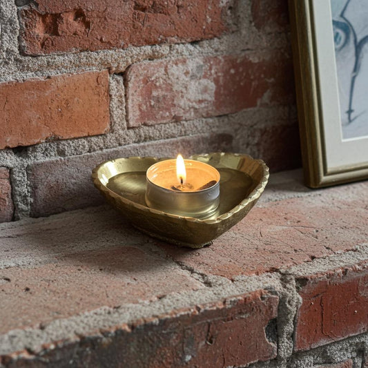 Brass Heart Candle Holder: Solid Brass Tealight Bowl for Jewelry or Key Catchall