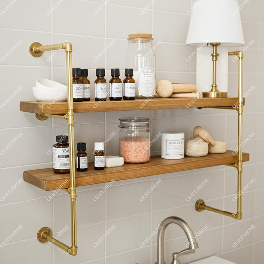 Brass Pipe Shelf Frame: Solid Brass Wall Mounted or Floor Mounted Shelving Base For Bathroom