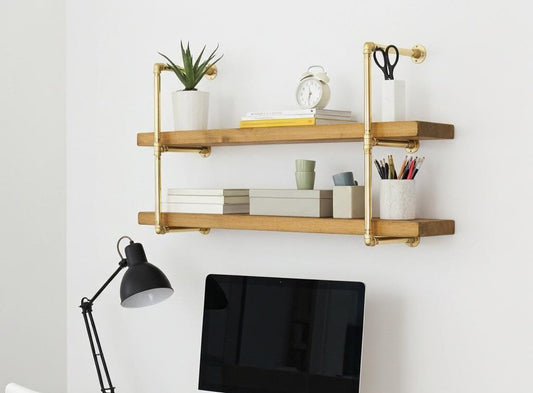 Brass Pipe Shelf Frame – Solid Brass Wall or Floor Mounted Tiered Shelving Base Without Wood