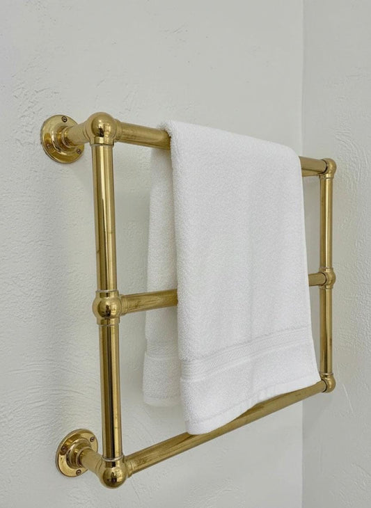 Handmade Unlacquered Brass Towel Warmer: Wall Mounted Bathroom Rail